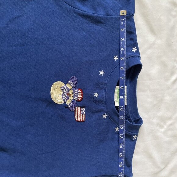 Quacker Factory Womens Blue Long-Sleeve Snowman & American Flag Embellished Shir - Picture 4 of 12